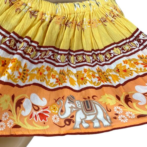 Margaux Riviera Yellow Floral Elephant Flounce Boho Hippie Maxi Dress SZ M - Picture 4 of 9